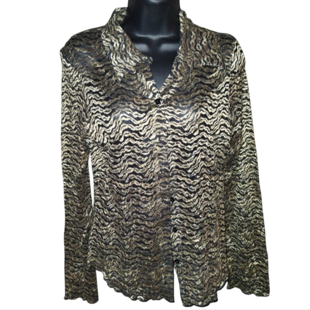 Harlow sheer gold metallic button down,size medium blouse, like new